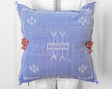 Cactus Silk Moroccan Sabra Pillow Throw, Cerulean Blue - Square 22"x22" (CTS-M129)