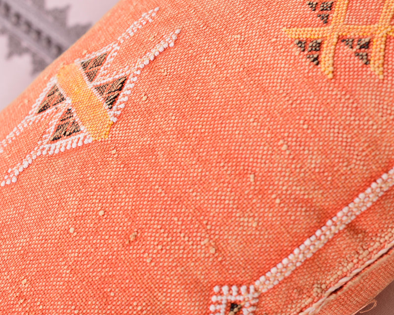 Cactus Silk Moroccan Sabra Lumbar Throw, Tangerine Orange - Rectangle 13"x21" (CTS-S145)