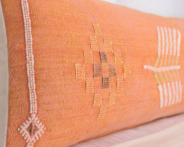 Cactus Silk Moroccan Sabra Lumbar Throw with Design, Tangerine Orange - Rectangle 12x47" (CTS-J09)
