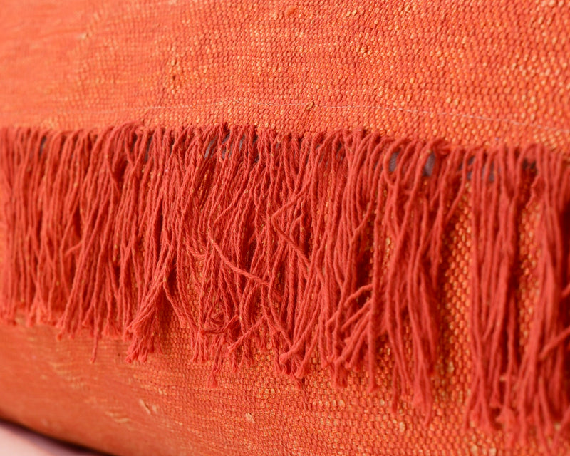 Cactus Silk Moroccan Sabra Lumbar Throw with Fringe, Tangerine Orange - Rectangle 12"x47"  (CTS-K26)