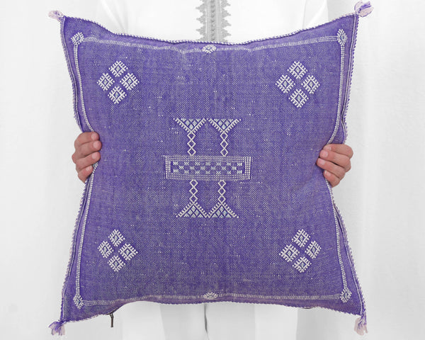 Cactus Silk Moroccan Sabra Pillow Throw, Violet Purple - Square 22"x22"