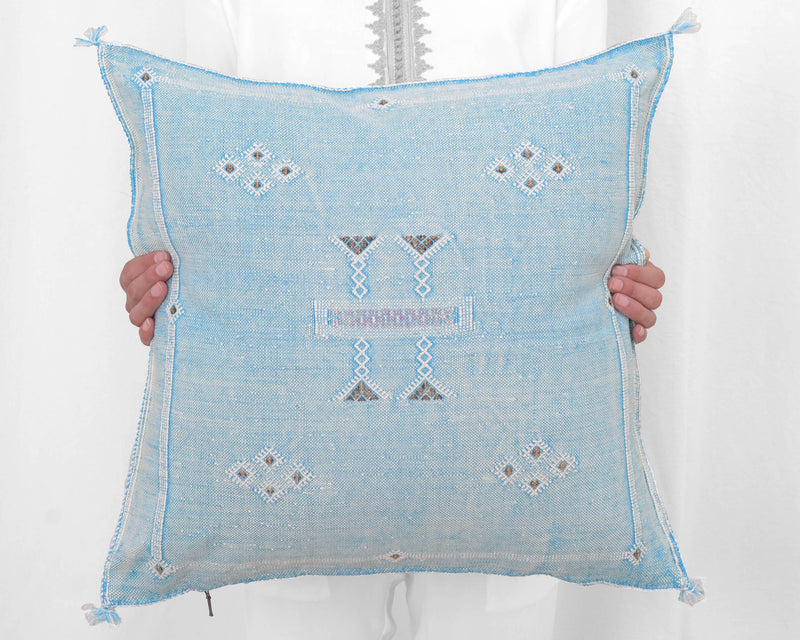 Cactus Silk Moroccan Sabra Pillow Throw, Sky Blue - Square 22"x22"
