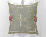 Cactus Silk Moroccan Sabra Pillow Throw, Apple Green - Square 20"x20"