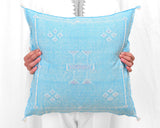 Cactus Silk Moroccan Sabra Pillow Throw, Aqua Blue - Square 20"x20"