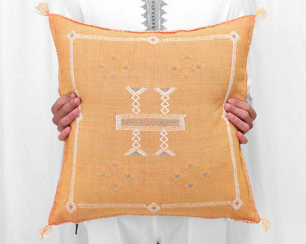Cactus Silk Moroccan Sabra Pillow Throw, Mustard Yellow - Square 18"x18"