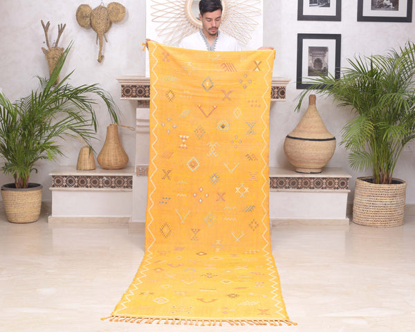Cactus Silk Moroccan Sabra Runner - Mustard Yellow 2'11"x9'10"ft