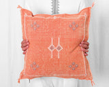 Cactus Silk Moroccan Sabra Pillow Throw, Tangerine Orange - Square 20"x20" (CTS-P141)
