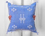 Cactus Silk Moroccan Sabra Pillow Throw, Cerulean Blue - Square 20"x20" (CTS-P143)