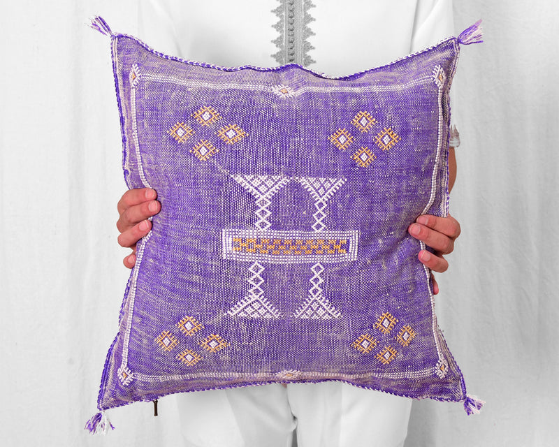 Cactus Silk Moroccan Sabra Pillow Throw, Washed Purple - Square 20"x20" (CTS-P144)