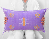 Cactus Silk Moroccan Sabra Lumbar Throw, Purple Violet - Rectangle 13"x21" 