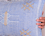 Indigo Blue Cactus Silk 13"x21" Pillow Throw, Moroccan Lumbar Sabra Cushion Cover (CTS-S19)