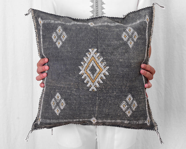 Cactus Silk Moroccan Sabra Pillow Throw, Charcoal Black - Square 18"x18" (CTS-Z140)