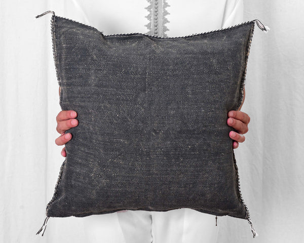Cactus Silk Moroccan Sabra Pillow Throw, Charcoal Black - Square 18"x18" (CTS-Z140)
