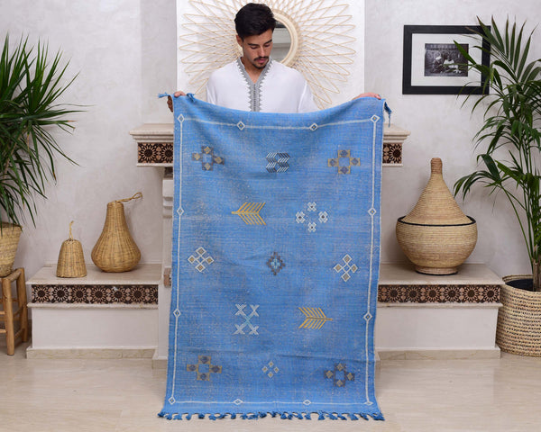 Cactus Silk Moroccan Sabra Accent Rug - Cobalt Blue 3'01"x5'00"ft 