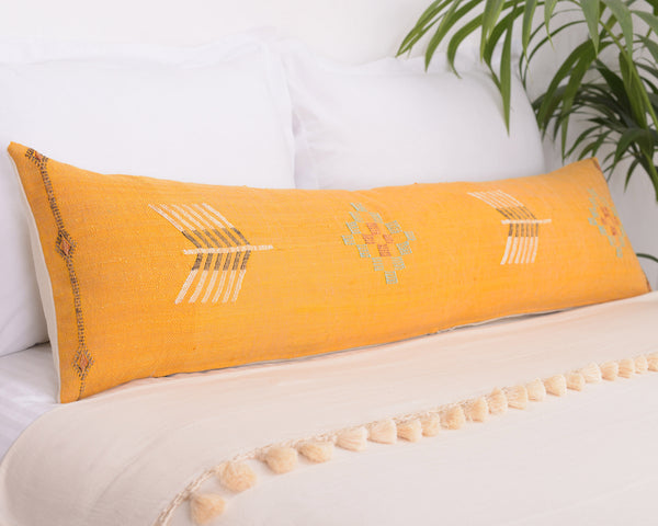 Cactus Silk Moroccan Sabra Lumbar Throw with Design, Gold Yellow - Rectangle 12x47" (CTS-J02)