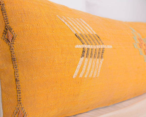 Cactus Silk Moroccan Sabra Lumbar Throw with Design, Gold Yellow - Rectangle 12x47" (CTS-J02)