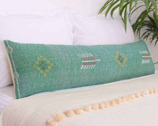 Cactus Silk Moroccan Sabra Lumbar Throw with Design, Shamrock Green - Rectangle 12x47" (CTS-J03)