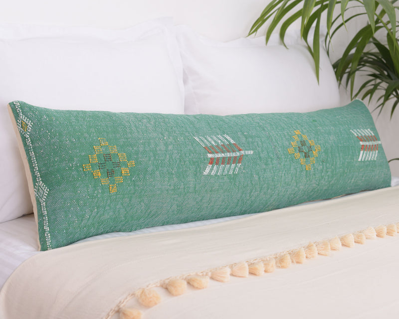Cactus Silk Moroccan Sabra Lumbar Throw with Design, Shamrock Green - Rectangle 12x47" (CTS-J03)