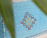 Cactus Silk Moroccan Sabra Lumbar Throw with Design, Curious Blue - Rectangle 12x47" (CTS-J06)