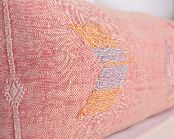 Cactus Silk Moroccan Sabra Lumbar Throw with Design, Watermelon Pink - Rectangle 12x47" (CTS-J07)