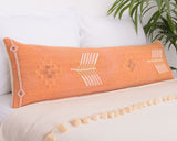 Cactus Silk Moroccan Sabra Lumbar Throw with Design, Tangerine Orange - Rectangle 12x47"