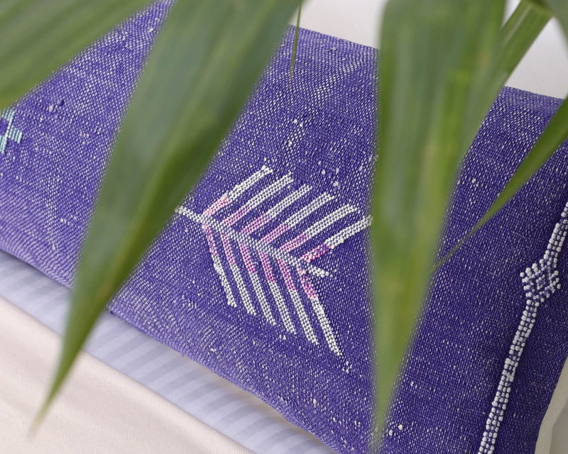 Cactus Silk Moroccan Sabra Lumbar Throw with Design, Indigo Purple - Rectangle 12x47" (CTS-J15)