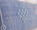 Cactus Silk Moroccan Sabra Lumbar Throw with Design, Cornflower Blue - Rectangle 12x47" (CTS-J23)