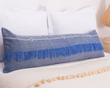 Cactus Silk Moroccan Sabra Lumbar Throw with Fringe, Indigo Blue - Rectangle 12"x47"  