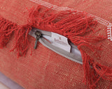 Cactus Silk Moroccan Sabra Lumbar Throw with Fringe, Crimson Red - Rectangle 12"x47"  (CTS-K10)