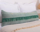 Cactus Silk Moroccan Sabra Lumbar Throw with Fringe, Forest Green - Rectangle 12"x47"