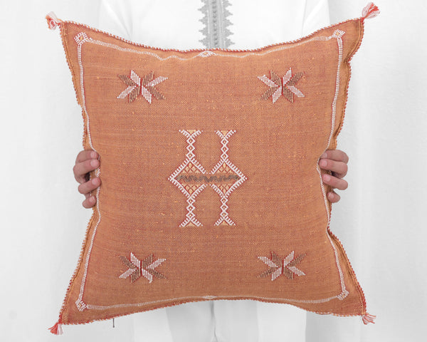 Cactus Silk Moroccan Sabra Pillow Throw, Burnt Orange - Square 22"x22" 