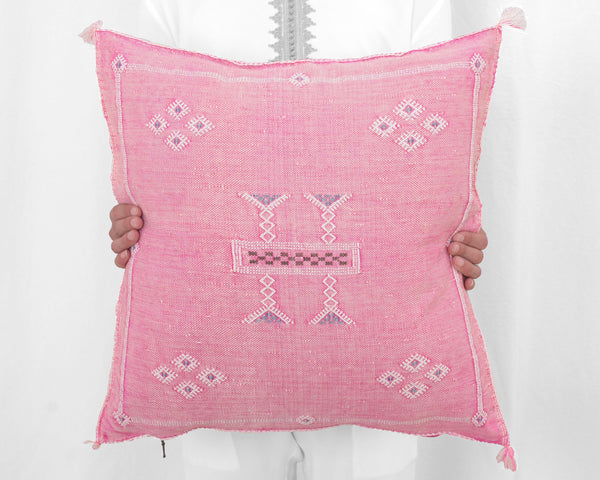 Cactus Silk Moroccan Sabra Pillow Throw, Taffy Pink - Square 22"x22"