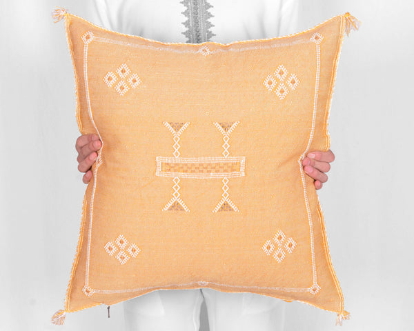 Cactus Silk Moroccan Sabra Pillow Throw, Mustard Yellow - Square 22"x22"