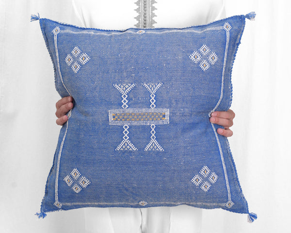 Cactus Silk Moroccan Sabra Pillow Throw, Navy Blue - Square 22"x22" (CTS-M116)