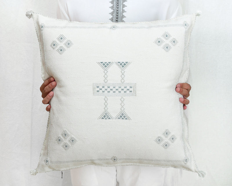Cactus Silk Moroccan Sabra Pillow Throw, Natural White - Square 22"x22" 