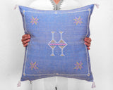 Cactus Silk Moroccan Sabra Pillow Throw, Indigo Blue - Square 22"x22"