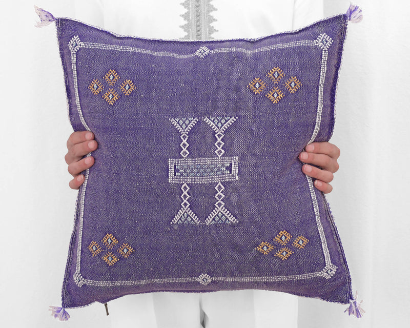 Cactus Silk Moroccan Sabra Pillow Throw, Violet Purple - Square 20"x20" 