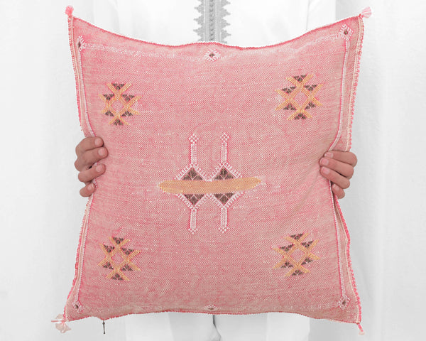 Cactus Silk Moroccan Sabra Pillow Throw, Watermelon Pink - Square 20"x20"