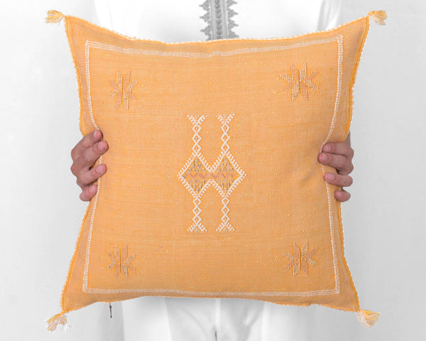 Cactus Silk Moroccan Sabra Pillow Throw, Amber Yellow - Square 20"x20"