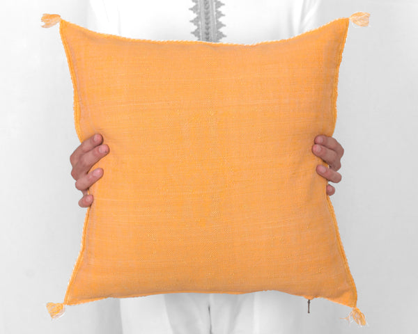 Cactus Silk Moroccan Sabra Pillow Throw, Amber Yellow - Square 20"x20" (CTS-P109)