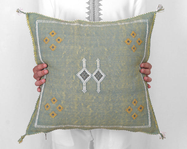 Cactus Silk Moroccan Sabra Pillow Throw, Apple Green - Square 20"x20" 
