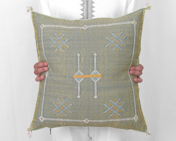 Cactus Silk Moroccan Sabra Pillow Throw, Apple Green - Square 20"x20"