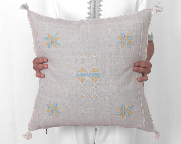 Cactus Silk Moroccan Sabra Pillow Throw, Light Gray - Square 20"x20"