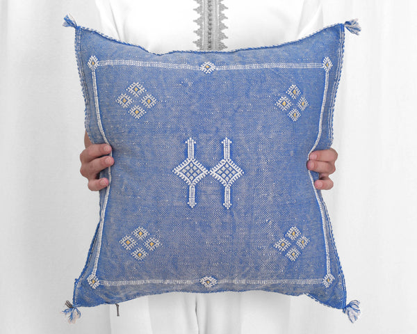 Cactus Silk Moroccan Sabra Pillow Throw, Indigo Blue - Square 20"x20" (CTS-P116)