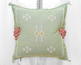 Cactus Silk Moroccan Sabra Pillow Throw, Olive Green - Square 20"x20"