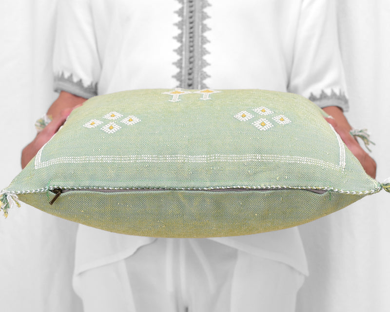 Cactus Silk Moroccan Sabra Pillow Throw, Olive Green - Square 20"x20" (CTS-P125)