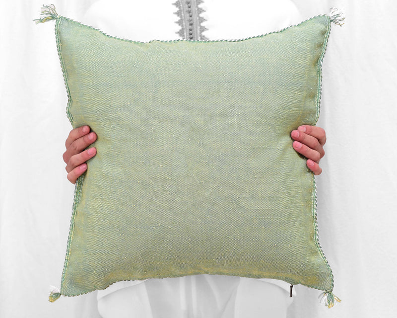 Cactus Silk Moroccan Sabra Pillow Throw, Olive Green - Square 20"x20" (CTS-P125)