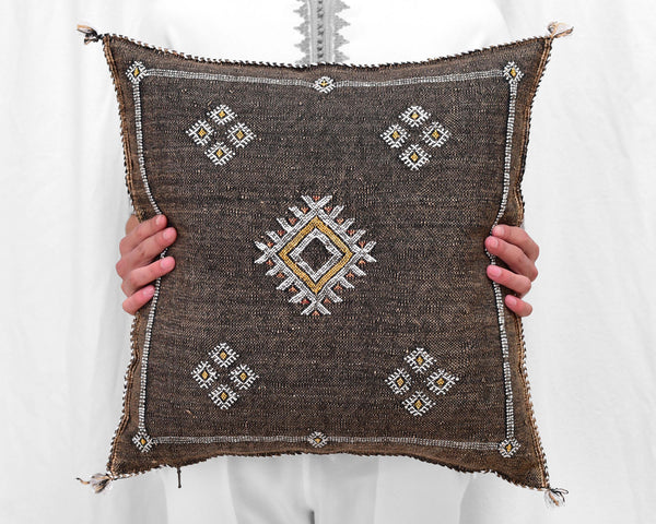 Cactus Silk Moroccan Sabra Pillow Throw, Mocha Brown - Square 20"x20"