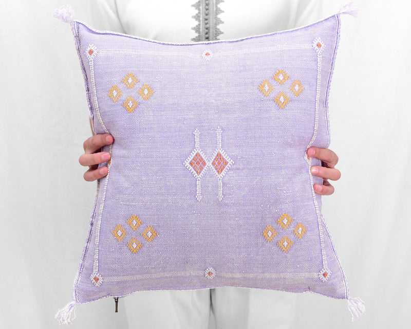 Cactus Silk Moroccan Sabra Pillow Throw, Lilac Purple - Square 20"x20" 