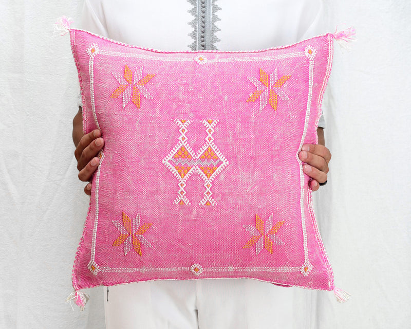 Cactus Silk Moroccan Sabra Pillow Throw, Hot Pink - Square 20"x20" 